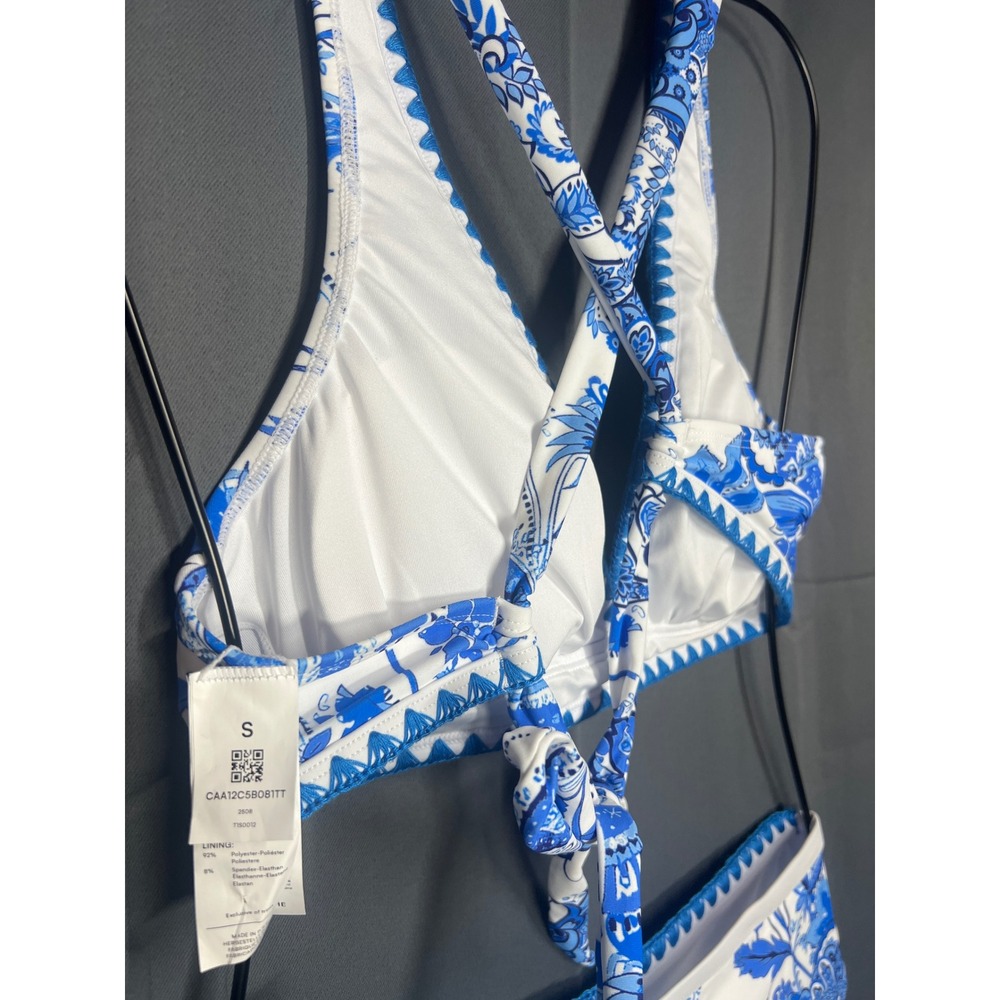 Cupshe Blue White Floral Paisley High Waisted Bikini Set Small New - Picture 3 of 4